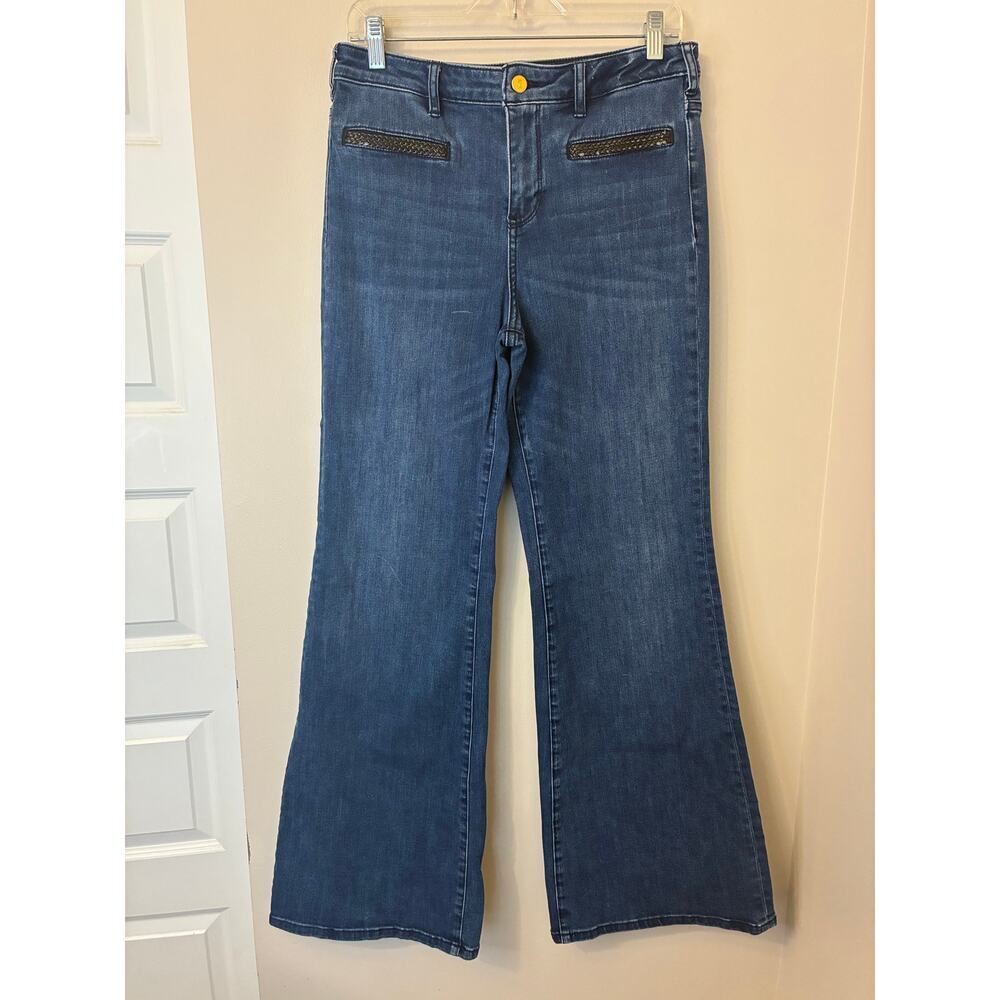 Pilcro Stet Flare Jeans Leather Braided Pockets Medium Wash Size 29